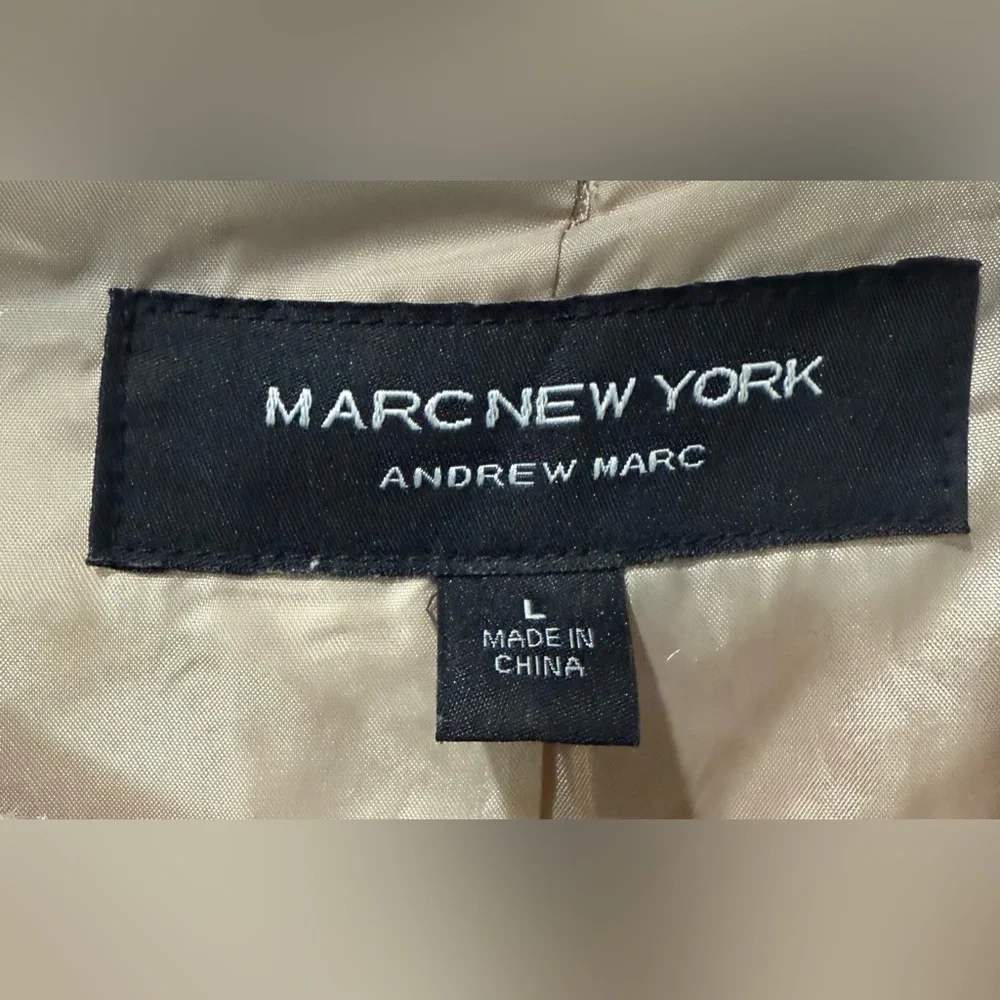 Marc New York Tan Fur / Teddy Jacket - Black Faux Leather Trim Coat‎ Size Large